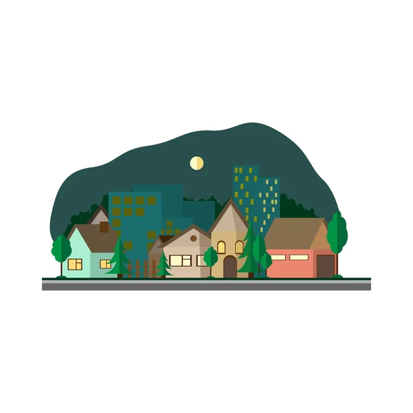 Diseño plano paisaje urbano noche ilustración — Vector de stock