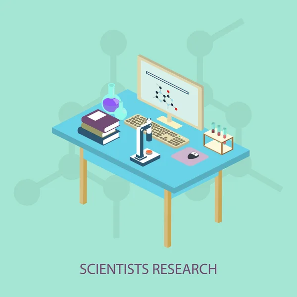 Laboratorní výzkum chemických izometrický styl design vektor illus — Stockový vektor