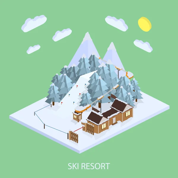 Station de ski. Paysages montagneux. Illustrations isométriques vectorielles . — Image vectorielle