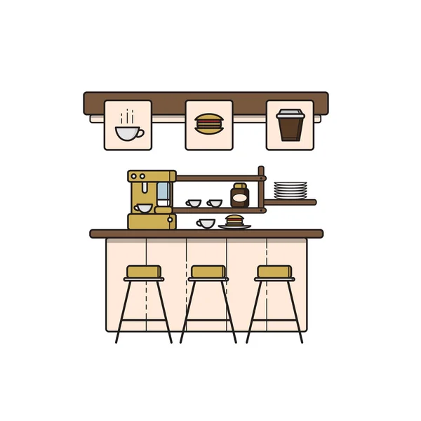 Línea vectorial arte café casa interior — Archivo Imágenes Vectoriales