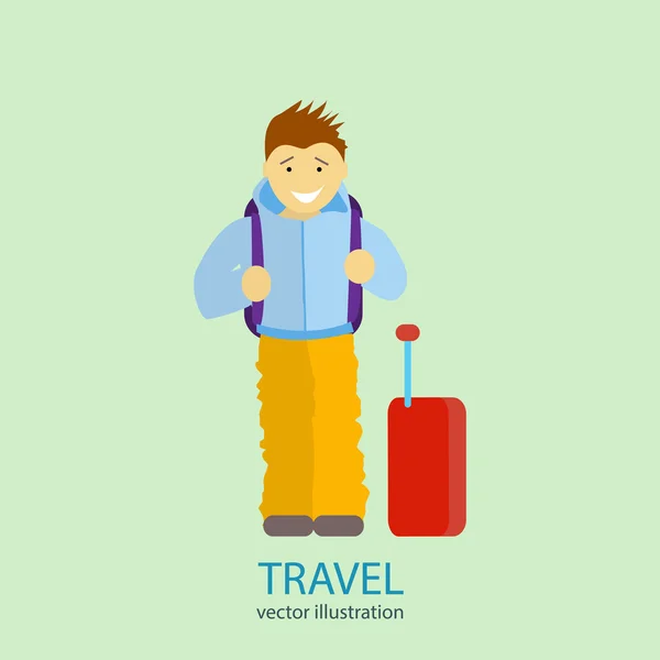 Travel. A man stands near the airport — Stock Vector
