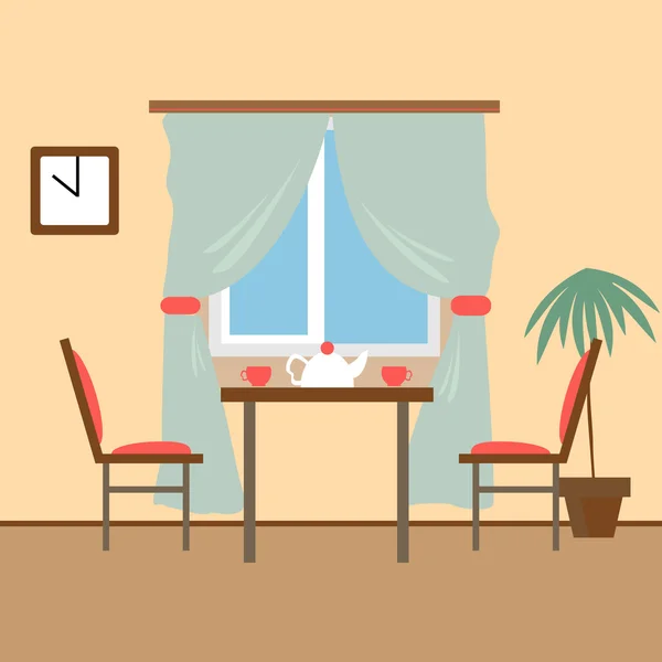 Vardagsrum och matrum med möbler. Platt style vektor illust — Stock vektor