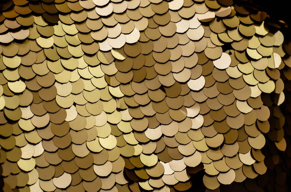 Tecido Dourado Com Lantejoulas Redondas Fundo Férias Elegante Cor Dourada — Fotografia de Stock