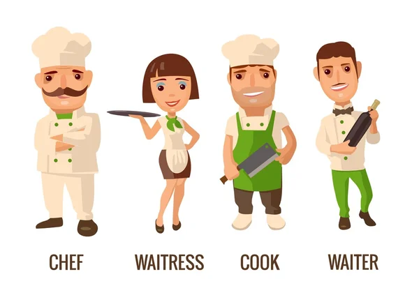 Ustaw ikonę znaku kucharz. Kelner, kucharz, kelnerka, — Wektor stockowy