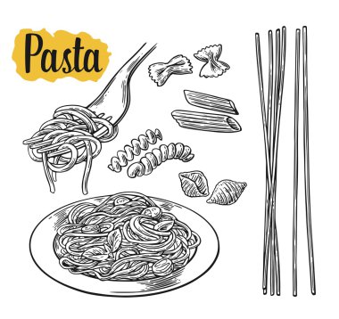Makarna - farfalle, conchiglie, penne, düdük, spagetti ayarla