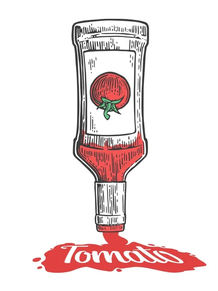 Il ketchup scorre da una bottiglia. Illustrazione incisa vintage vettoriale . — Vettoriale Stock