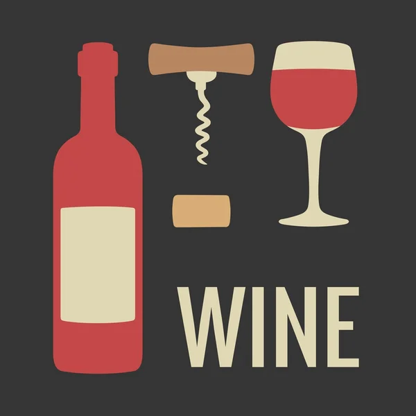 Establecer icono de vino. Botella, copa de vino, corcho, sacacorchos. Ilustración plana vectorial. Para la web, gráficos de información . — Vector de stock