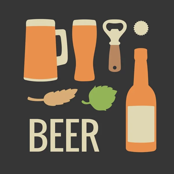 Imposta l'icona della birra. Illustrazione piatta vettoriale. Per il web, info grafiche . — Vettoriale Stock