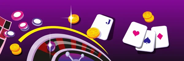 Gelukkige vrouw houd casinofiches terwijl het spinnen van roulete. Gelukkig man houd geld. Interieur casino - slotmachines, stoelen, lichte projectoren. Ontwerpconcept voor geluk ans succesvolle spel gokken. — Stockvector