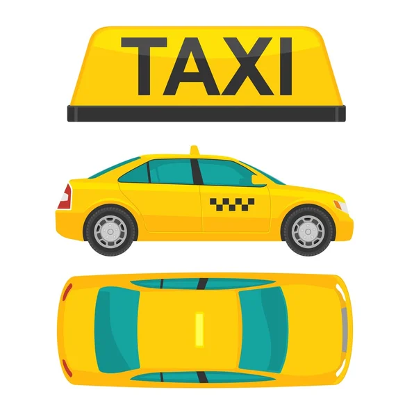 Taxi bil. Vy upptill och på sidan. Platt stil vektor illustration. Isolerad på vit bakgrund. — Stock vektor