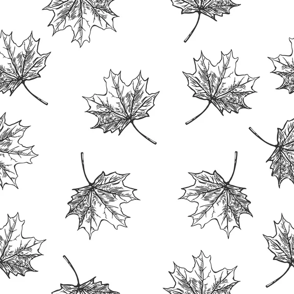 Бесшовный рисунок с листьями. Винтажная векторная гравировка для этикеток, плакатов, презентаций. Черный, белый цвет — стоковый вектор