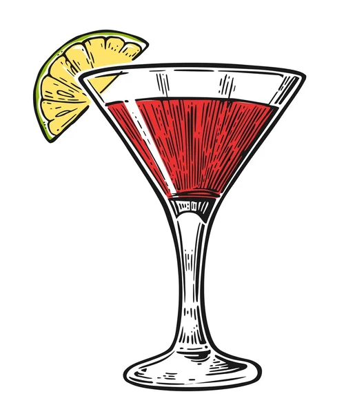 Alkohol-Cocktail kosmopolitisch. Vintage Vektor Gravur Illustration für Web, Poster, Menü, Einladung zur Sommer-Strandparty. isoliert schwarz auf weißem Hintergrund. — Stockvektor