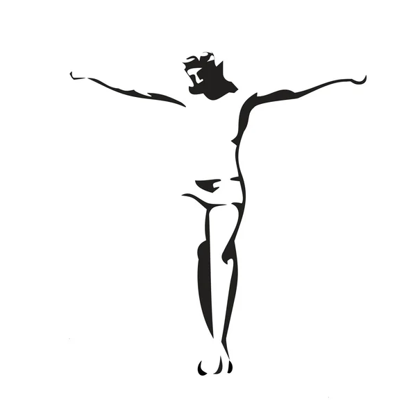 Jezus Christus gekruisigd. Zwarte vectorillustratie op witte achtergrond — Stockvector