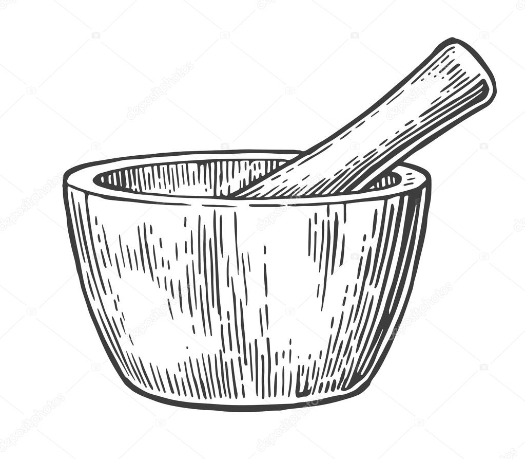 Mortar and Pestle. Vintage vector engraved illustration. Stock Vector