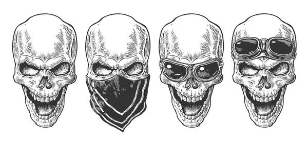 Bandana ve motosiklet için gözlük gülümseyen kafatası.