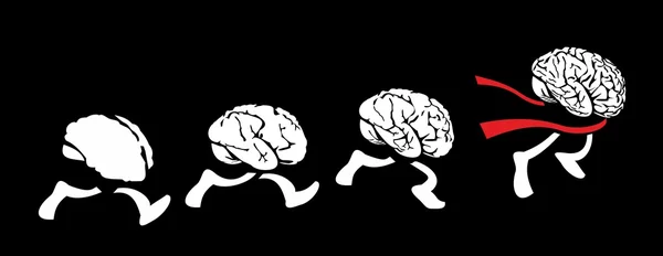 Mozky, běh, nejchytřejší - nejrychlejší. Lidé mozek po vůdce kreativní člověk. Vedení. Plochý vektor vykreslen obrázek na pozadí černé — Stockový vektor