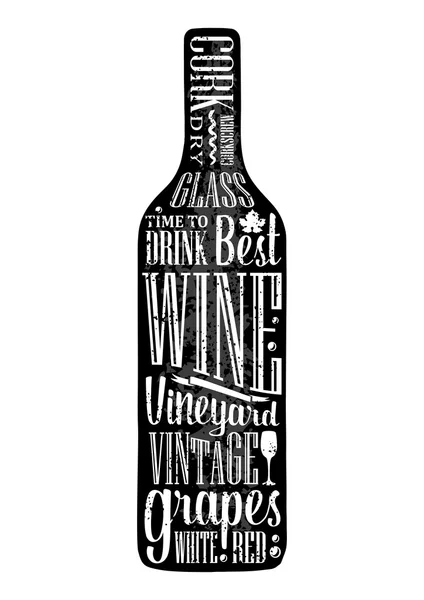 Typografii plakát písmo textu v silueta láhev vína. Vintage vektorové ilustrace gravírování. Reklamní design pro hospoda na bílém pozadí — Stockový vektor