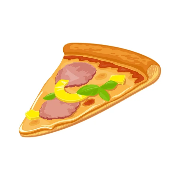 Plakjes Hawaiiaanse pizza Hava. Geïsoleerde vector platte illustratie voor poster, menu's, logo, brochure, Web en icon. Witte achtergrond. — Stockvector