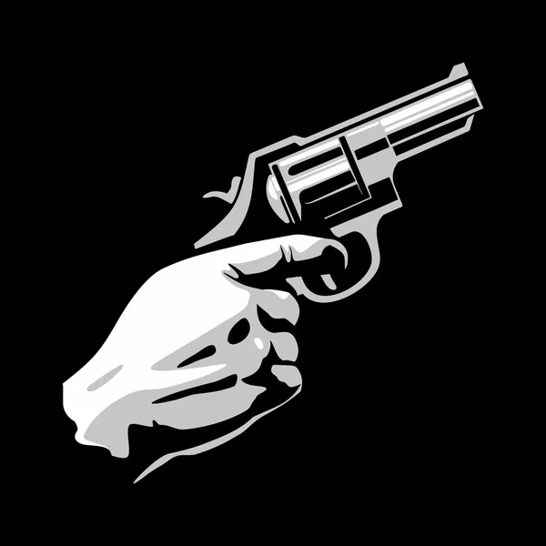 Mano con pistola de revólver aislada sobre fondo negro — Vector de stock