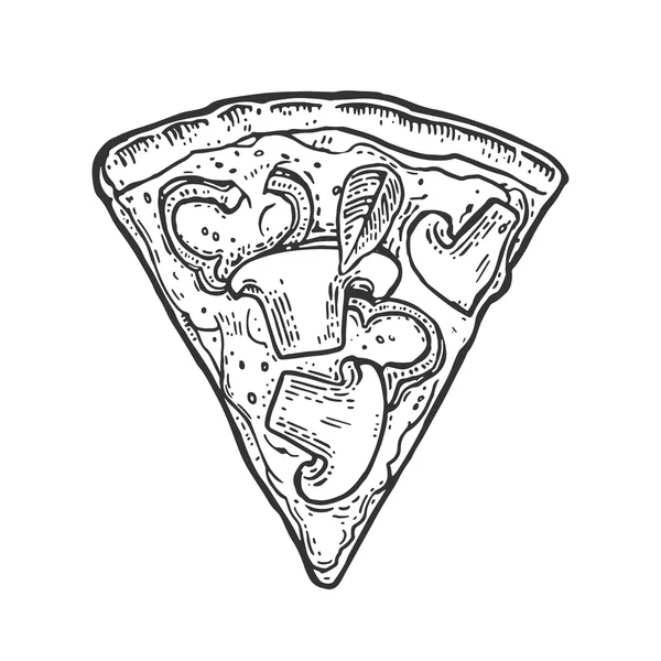 Tagliare la pizza capricciosa. Illustrazione dell'incisione vettoriale vintage per poster, menu, scatola . — Vettoriale Stock