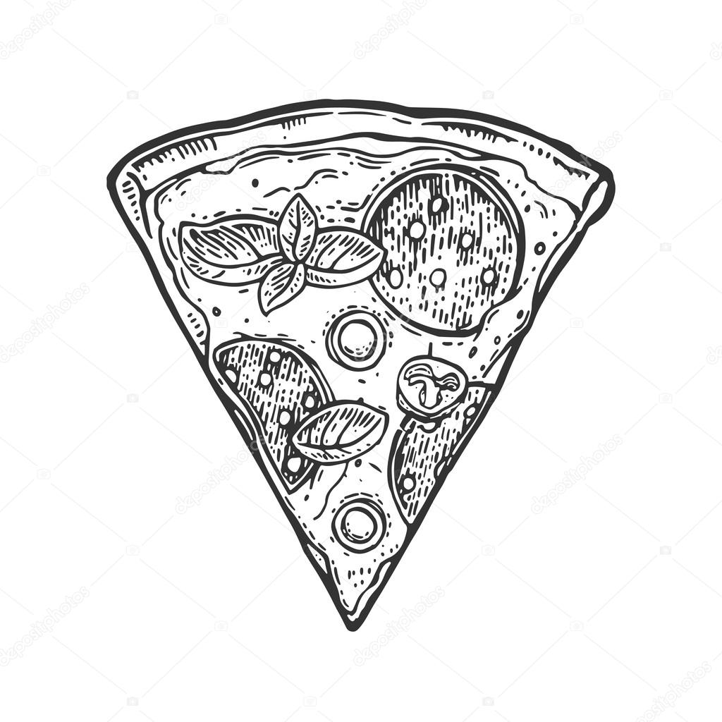 Slice Pizza Pepperoni Vintage Vector Engraving Illustration For Poster
