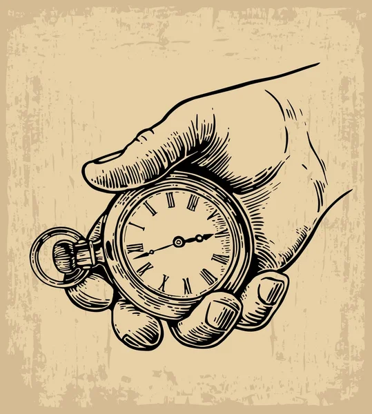 Male hand holding antique pocket watch hold hand Stock Vector