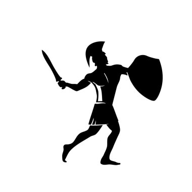 Kılıç ve kalkan ile kafasına geleneksel kask Spartalı savaşçı .