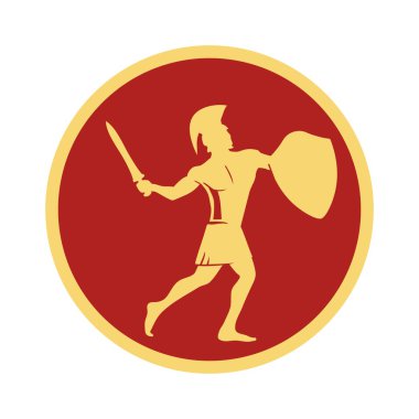 Kılıç ve kalkan ile kafasına geleneksel kask Spartalı savaşçı .