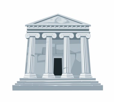 Antique Roman or Greek temple with colonnade isolated on white background. Vector flat illustration clipart