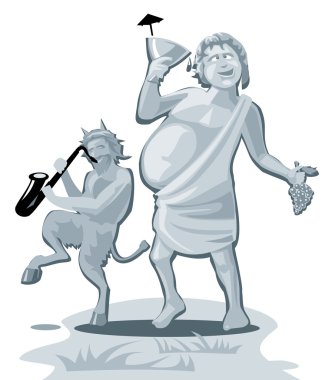 Dionysus and satyr. Greek god isolated on white background. Vector flat gray illustration vector Dionysus and satyr. Greek god isolated on white background. Vector flat gray illustration vector
