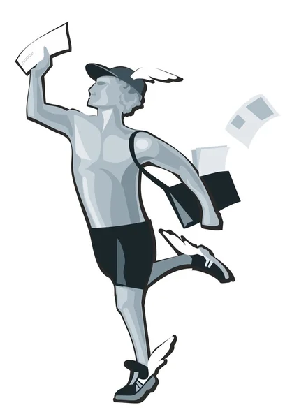 Hermes corriendo. Dios griego aislado en blanco. Ilustración vectorial plana gris — Vector de stock