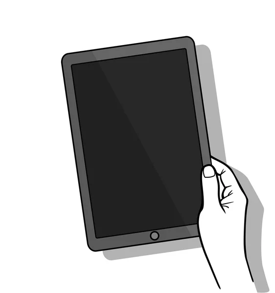 Mão holing tablet computador com tela em branco. Usando tablet digital, conceito de design plano . — Vetor de Stock