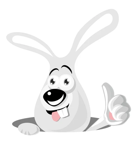 Mutlu beyaz Paskalya bunny kulaklar ve yüz. Tavşan deliğe Tamam gösterir. Tebrik kartı, web, simge vektör düz çizim. — Stok Vektör
