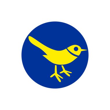 Kuş simgesi. Mavi daire arka plan üzerinde izole siluet. Vektör düz el çizilen illüstrasyon