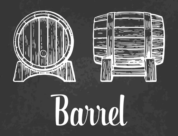 Conjunto de barril de madeira gravura vetor ilustração — Vetor de Stock