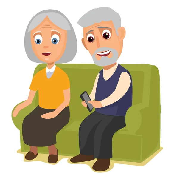 Abuela y abuelo sentados juntos en un sofá . — Vector de stock