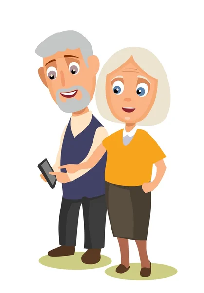 Grandmother and grandfather holding phone. — Stock Vector