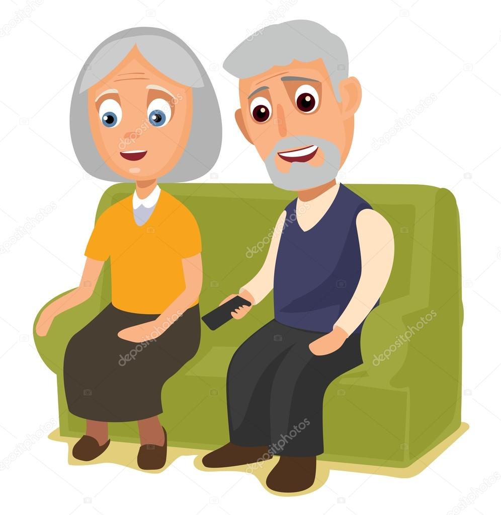 Grandmother And Grandfather Sitting Together On A Sofa Stock Vector Image By ©denispotysiev
