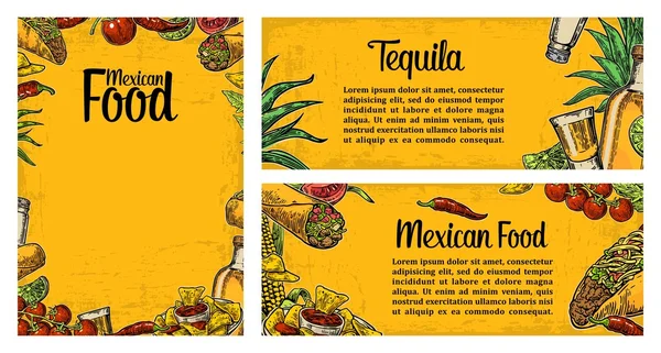 Mexican traditional food restaurant menu template with spicy dish — Stock Vector