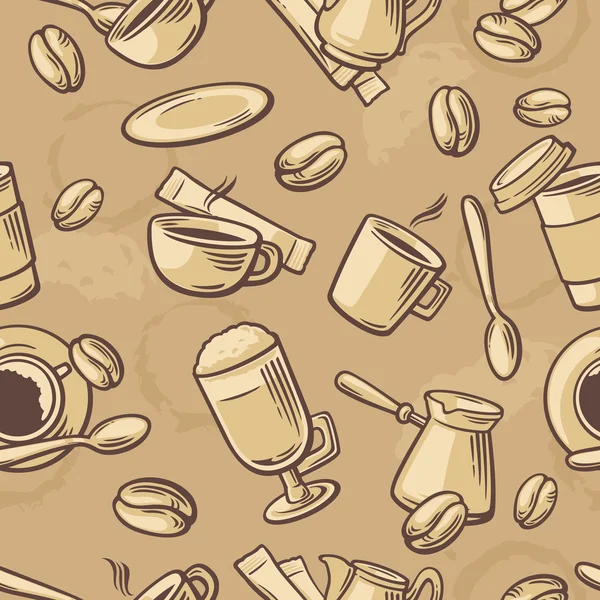 Padrão de café sem costura desenhado à mão ilustração vetor vintage . —  Vetores de Stock