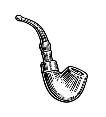 Sigara boru. Vektör vintage siyah illüstrasyon izole beyaz zemin üzerine kazınmış