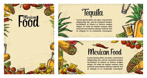 Templat menu restoran tradisional Meksiko dengan hidangan pedas - Stok Vektor
