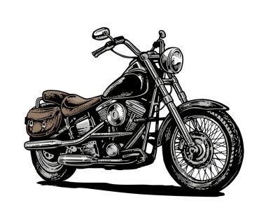 Motosiklet. İllüstrasyon vektör kazınmış