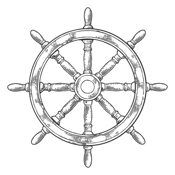 Roda de navio isolada sobre fundo branco. Vetor vintage gravura ilustração com título MARINE . —  Vetores de Stock