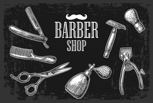 Set strumento per BarberShop con logotipo — Vettoriale Stock