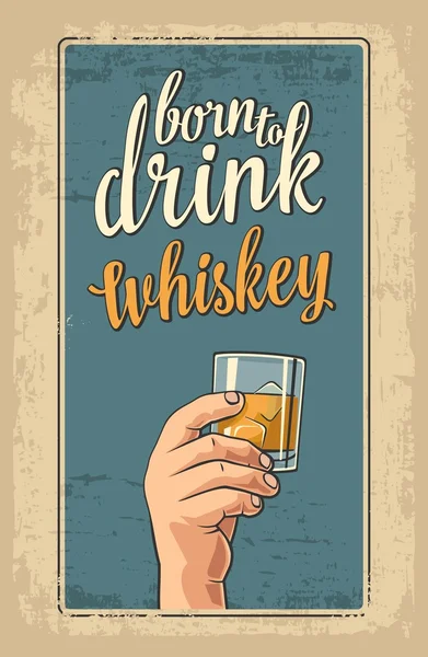 Main masculine tenant un verre avec du whisky et des glaçons . — Image vectorielle