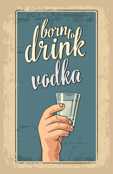 Tangan pria memegang gelas dengan vodka. Vintage vektor ukiran ilustrasi untuk label, poster, undangan ke pesta - Stok Vektor