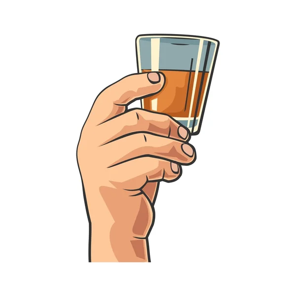 Male hand holding a glass with rum. — Stock Vector