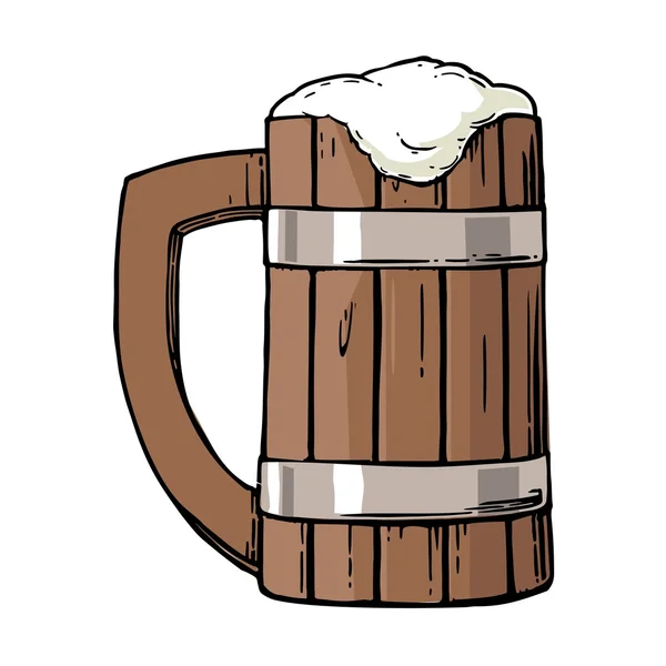 Holzglas mit Bier und Schaumstoff. — Stockvektor