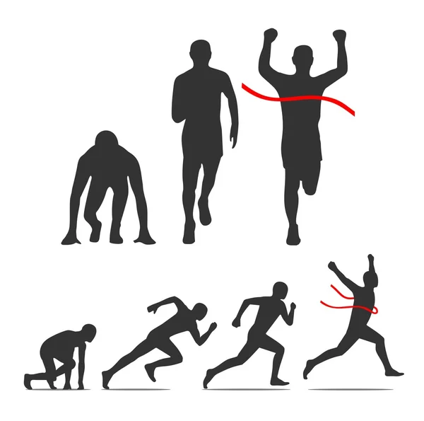 Pictogram voor het uitvoeren van stap. Runner van start tot finish. — Stockvector